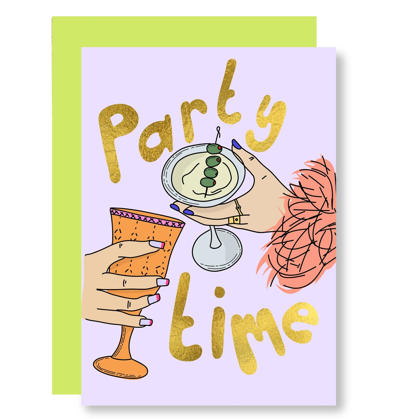 Party time card celebration card - gold foil