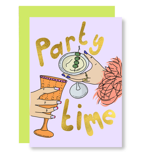 Party time card celebration card - gold foil