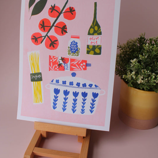 Pasta Making Risograph Print A4