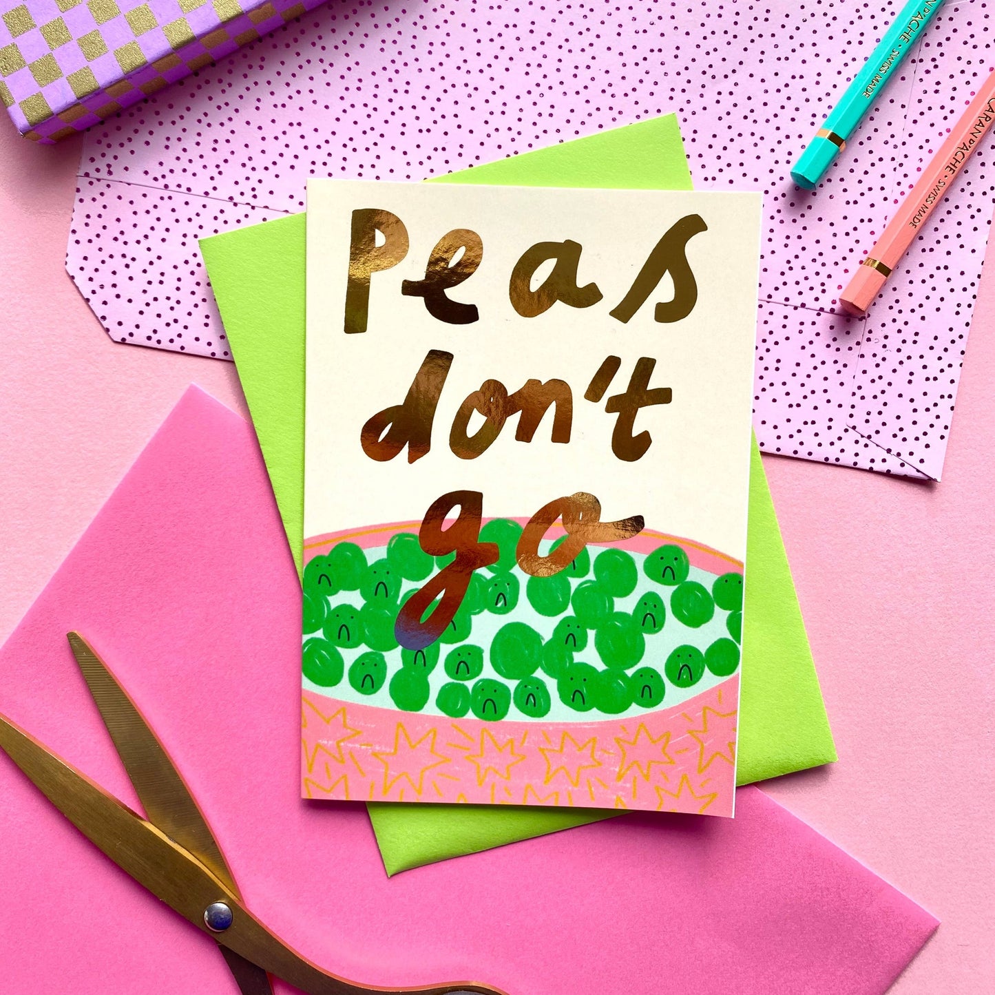 Peas Don’t Go Funny Leaving Greetings Card