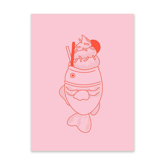 Pink and Red Fish Ice Cream Riso Print (8x6) (10945)