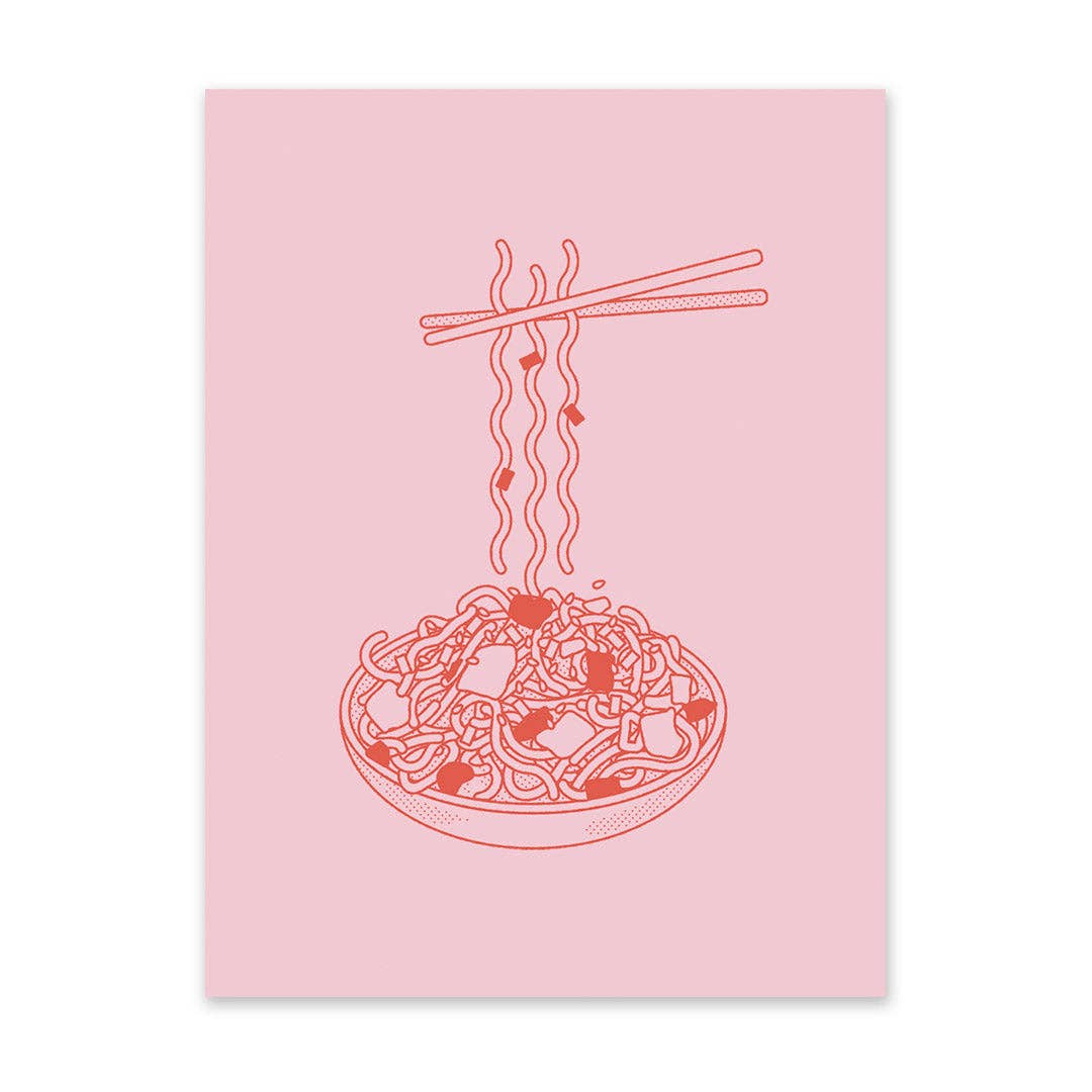 Pink and Red Noodles In Bowl Riso Print (8x6) (11223)