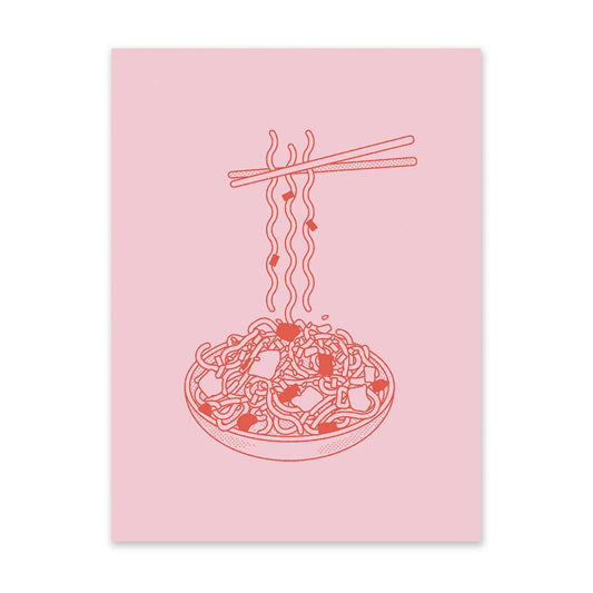 Pink and Red Noodles In Bowl Riso Print (8x6) (11223)