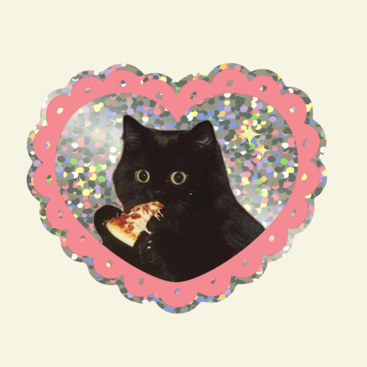 Pizza Cat Glitter Vinyl Sticker