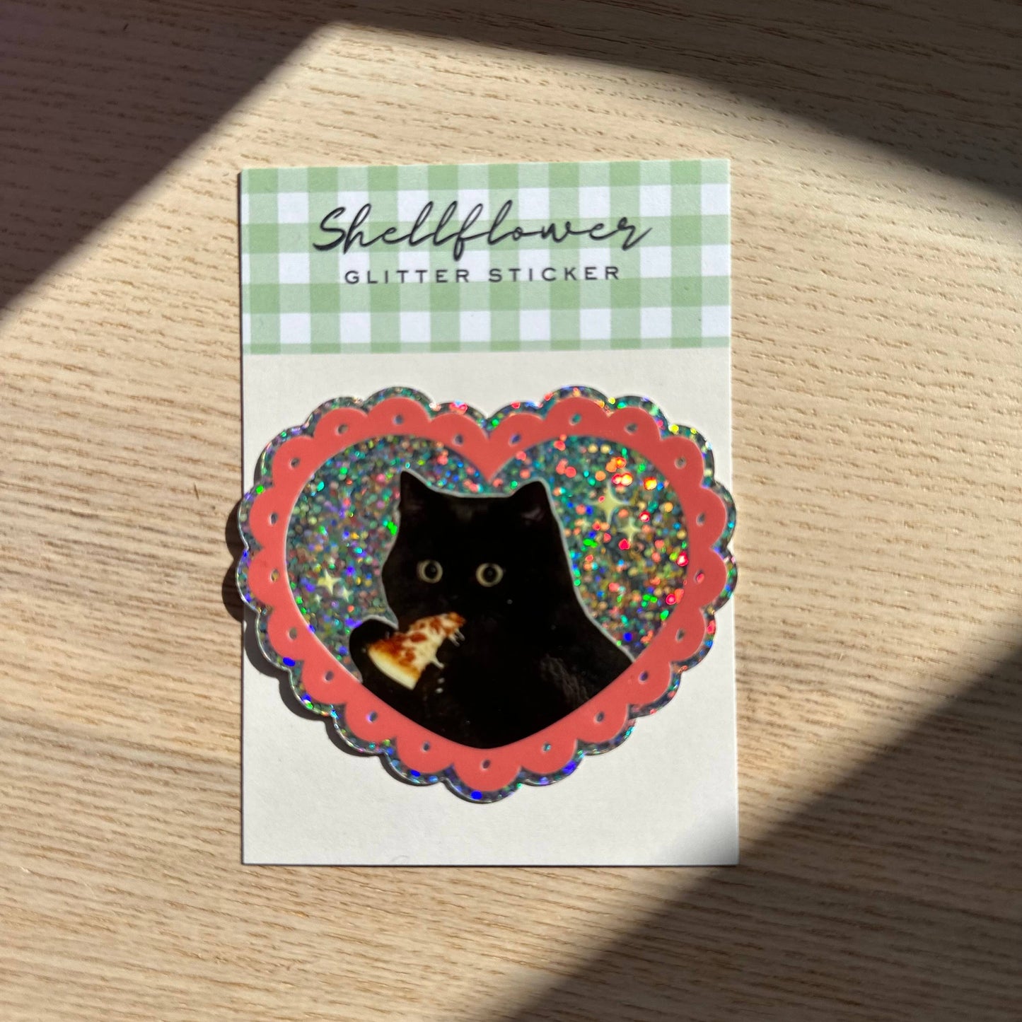 Pizza Cat Glitter Vinyl Sticker
