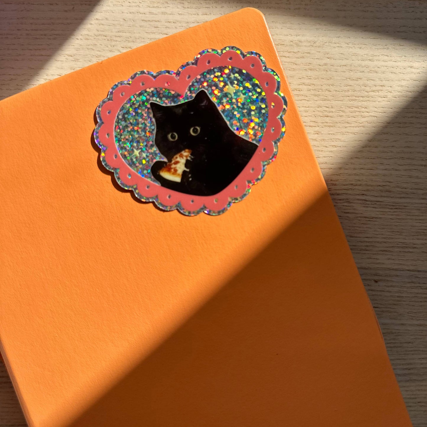 Pizza Cat Glitter Vinyl Sticker