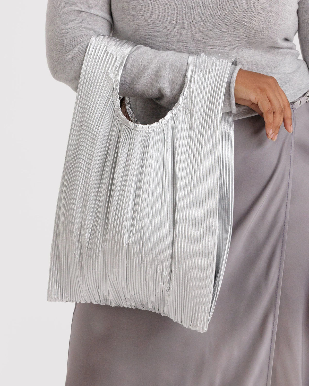 Baggu Pleated Reusable Bag - Chrome Silver