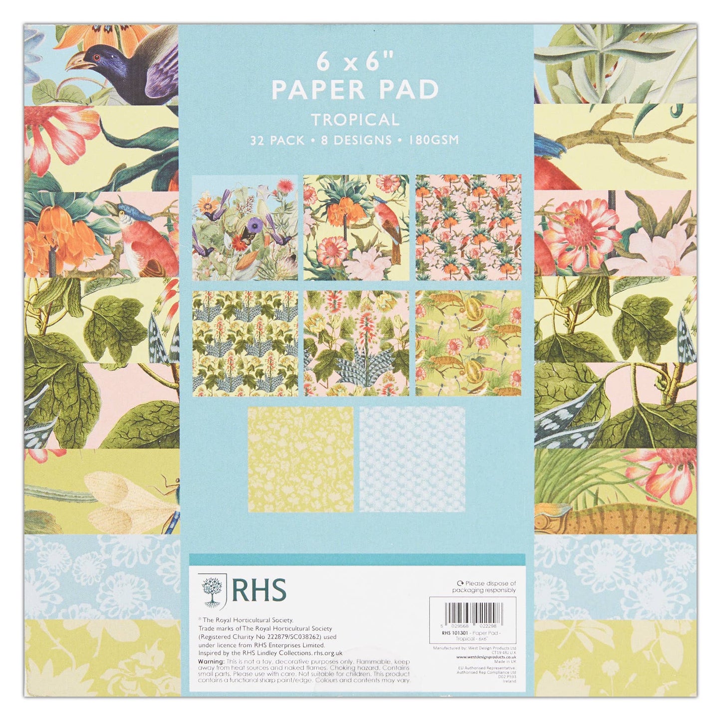 RHS Paper Pad, 180 GSM, Tropical, 6" x 6", 32 Sheets