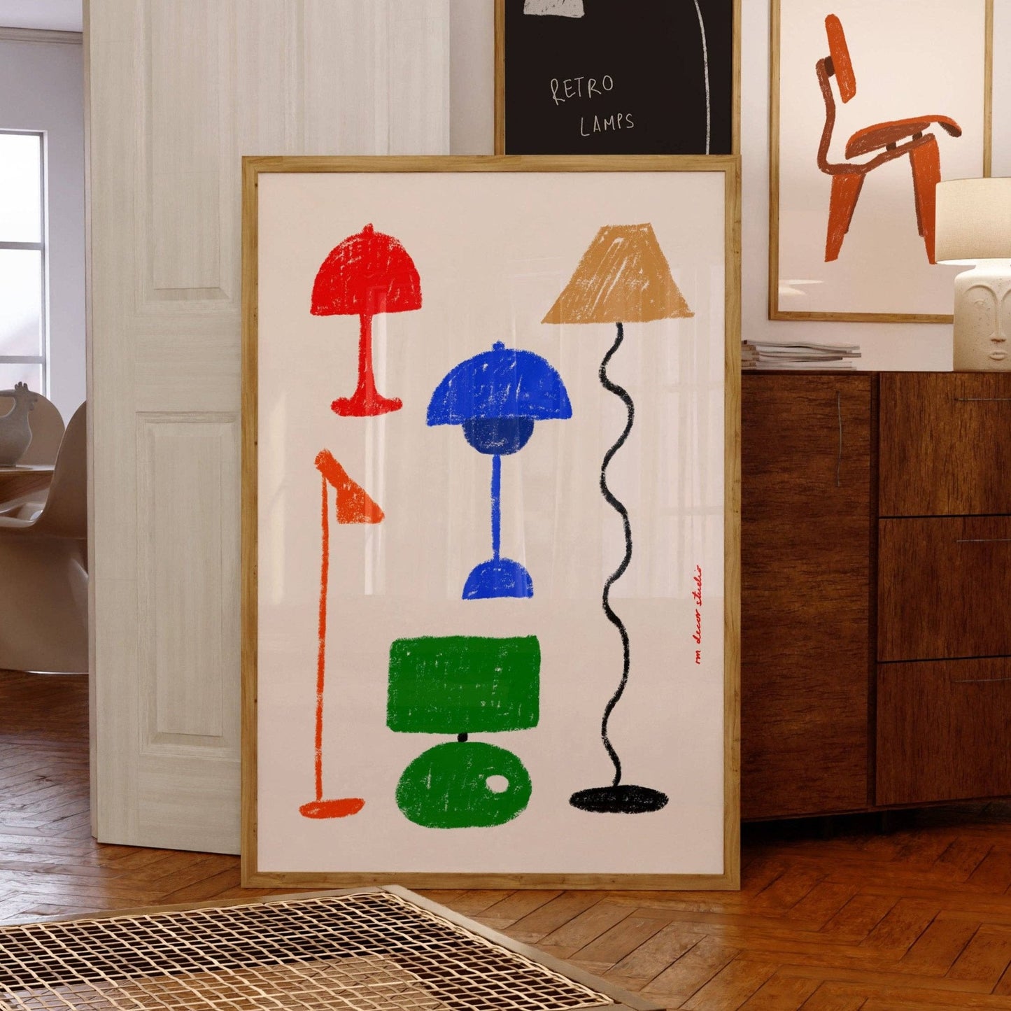 Retro Lamps Print A3