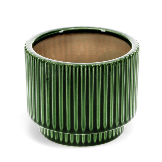 Ridged Plant Pot - Olive Green