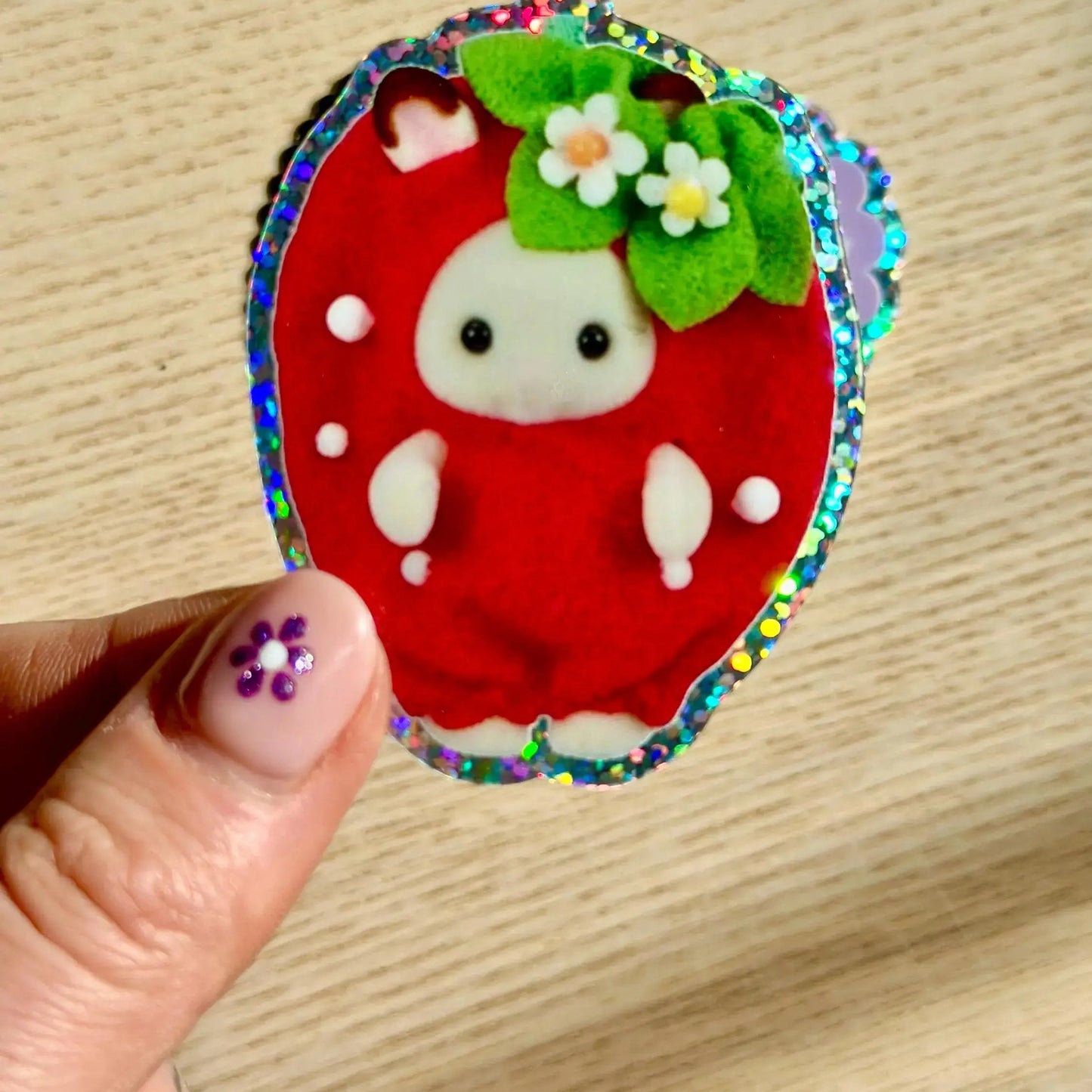 Strawberry Rabbit Glitter Vinyl Sticker 