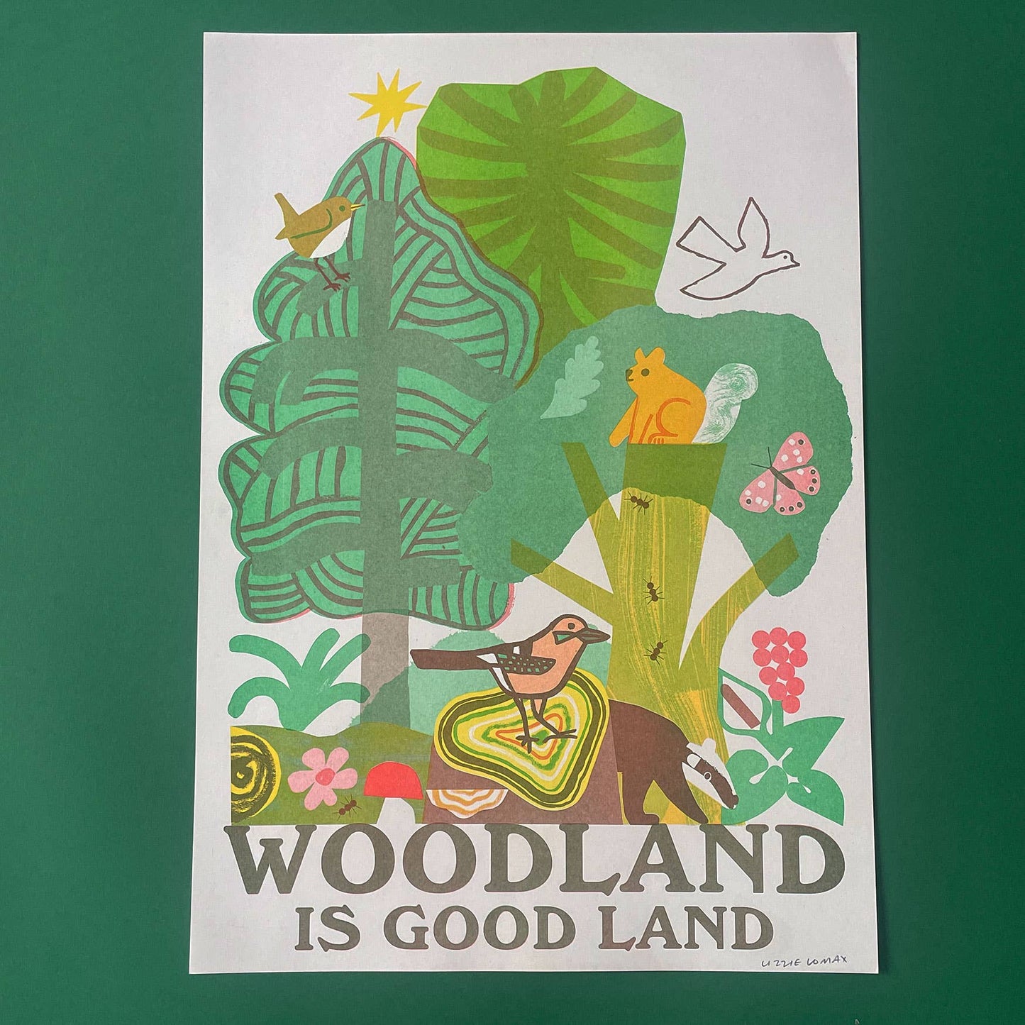 'Woodland is Good Land' Colourful Risograph Print A3