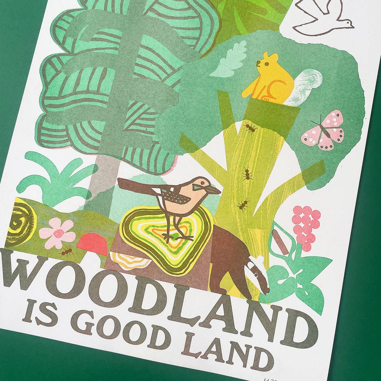 'Woodland is Good Land' Colourful Risograph Print A3