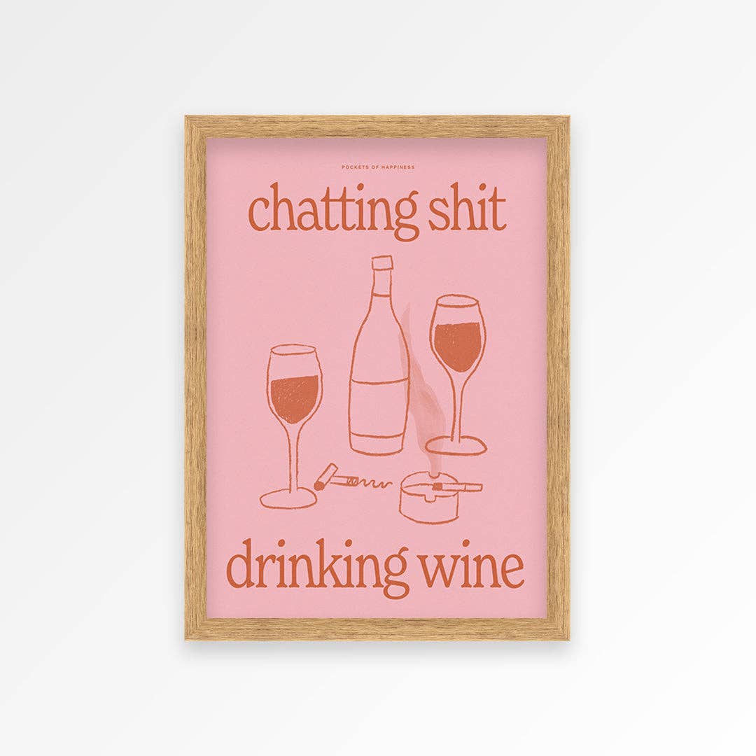 Funny Wine Art Print – Kitchen Wall Decor: Beige | Green / Unframed / A3
