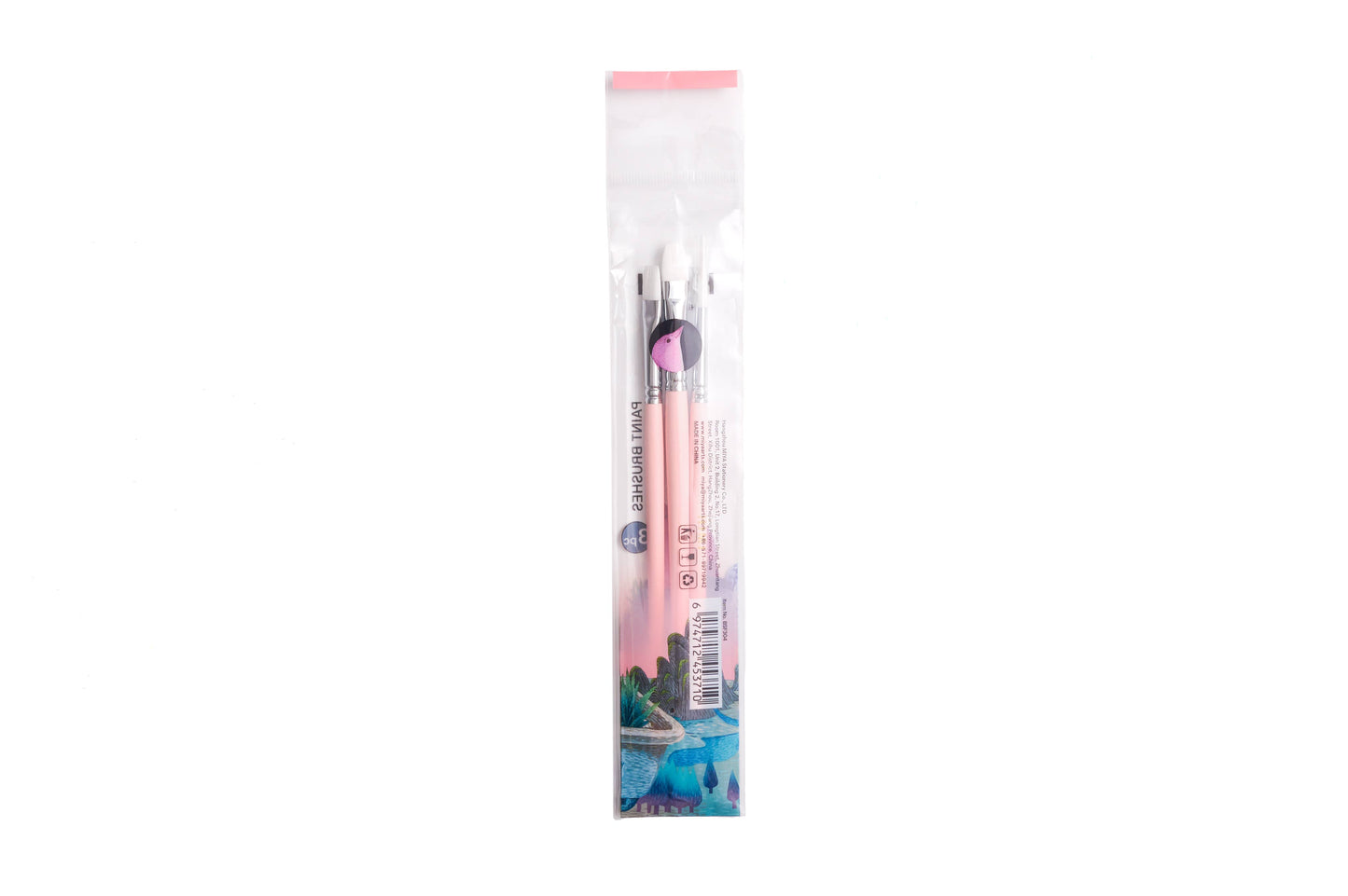HIMI Brush Set of 3, 1 Filbert, 1 Flat, 1 Round Brush, Pink
