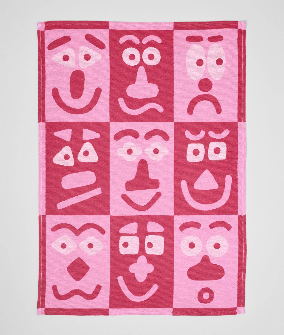 Faces Pink / Maroon Woven Cotton Tea Towel