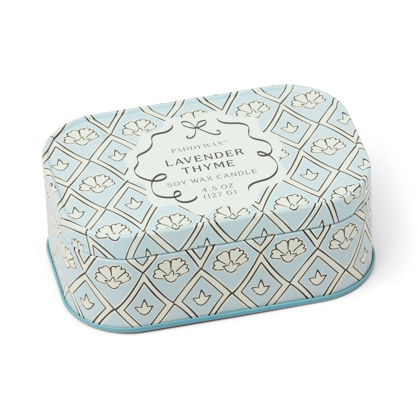 Cherie 4.5oz/127g Printed Tin Candle - Blue & White - Lavender & Thyme