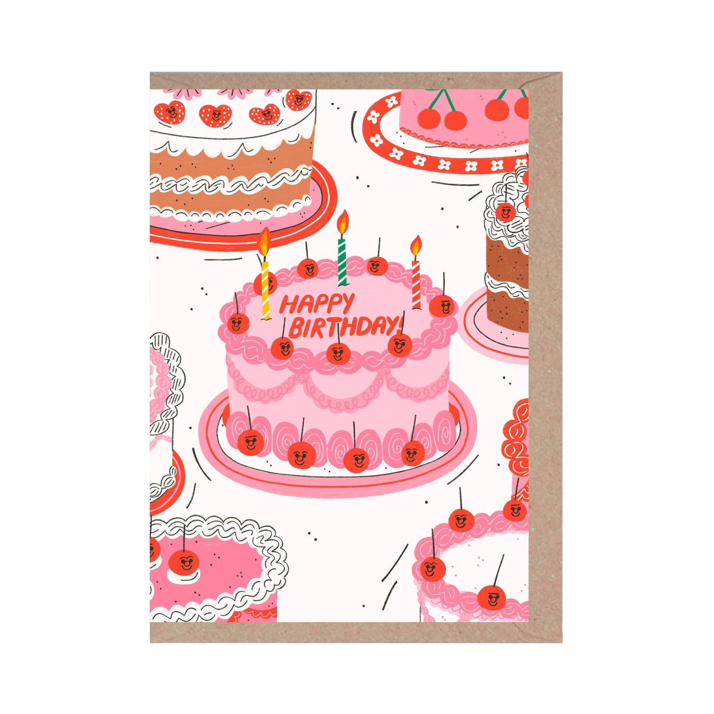 Happy Birthday - Birthday Cake Greeting Card - Fun - Cherry