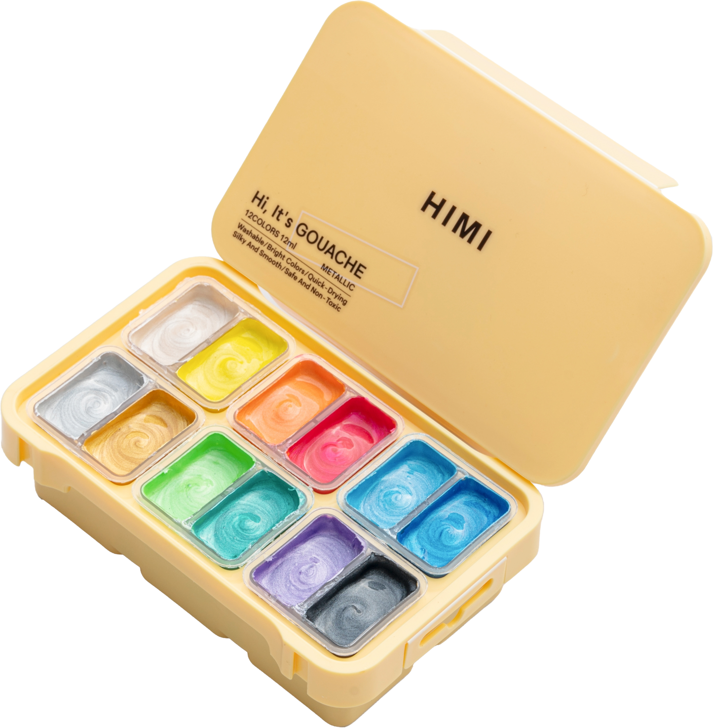 HIMI Twin Cup Gouache Set, 12 Colours, Yellow Case Metallic