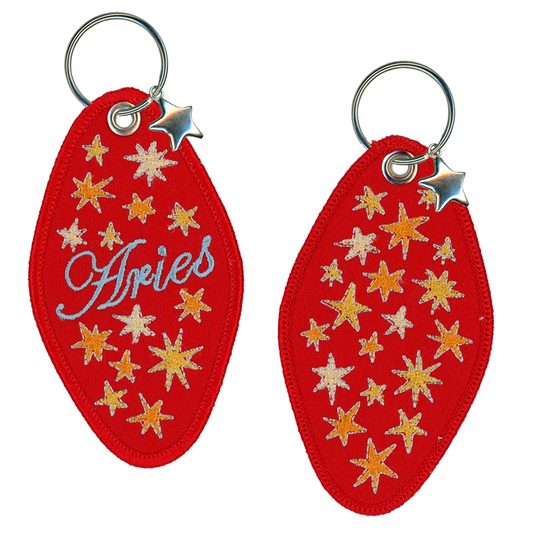 Aries Embroidered Retro Motel Keychain