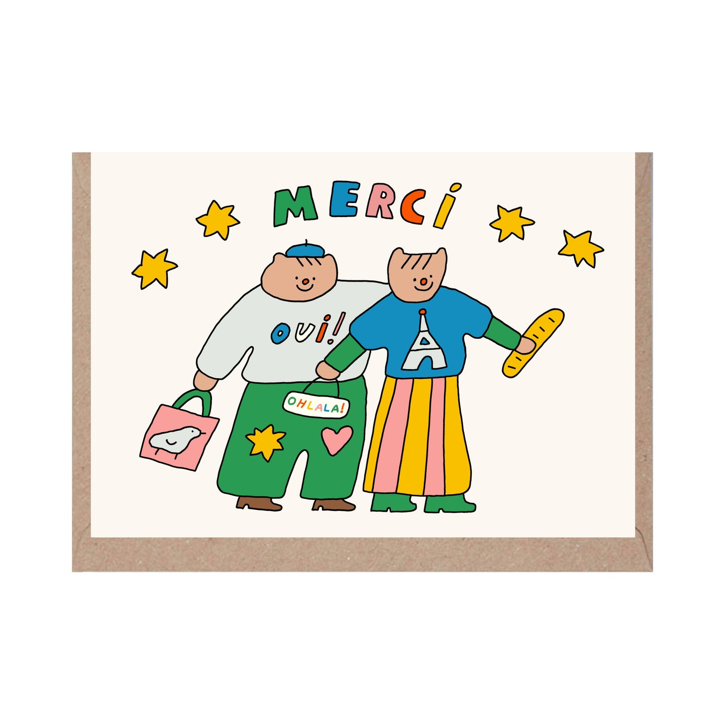 Merci - Cute French themed Thank You card - Fun - Playful