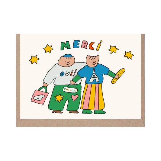 Merci - Cute French themed Thank You card - Fun - Playful