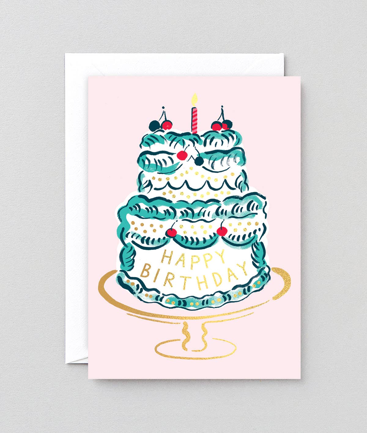 Happy Birthday Cake and Candle Greetings Card