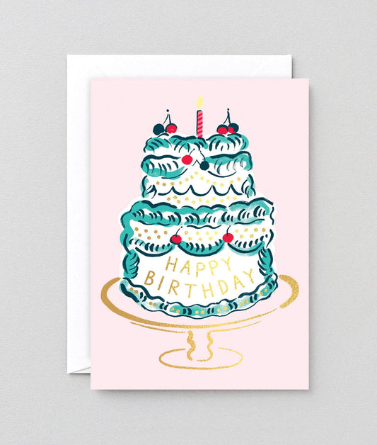 Happy Birthday Cake and Candle Greetings Card
