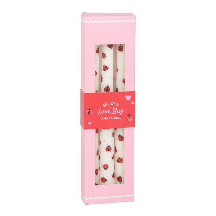 Set of 3 Ladybug Print Valentine's Day Taper Candles