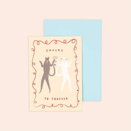 Cheers To Forever Cats Wedding Card | Congratulations Card