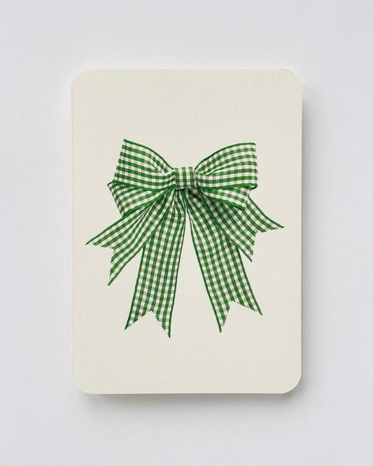 Double Tail Green Gingham Bow Greeting Card | Birthday Card