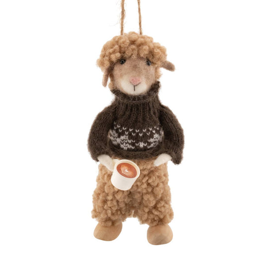 Sheep with Coffee Cup Felt Decoration