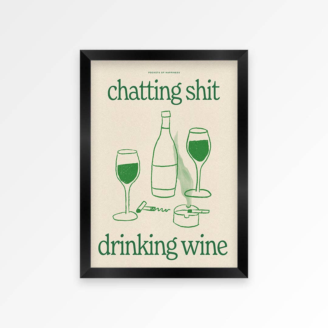 Funny Wine Art Print – Kitchen Wall Decor: Beige | Green / Unframed / A3