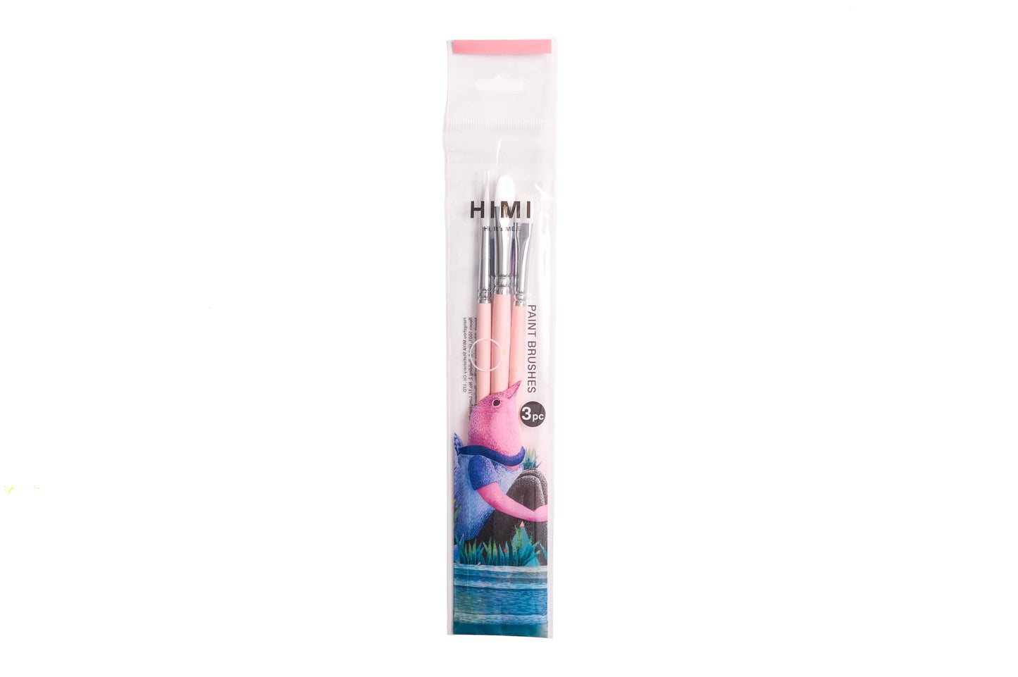 HIMI Brush Set of 3, 1 Filbert, 1 Flat, 1 Round Brush, Pink