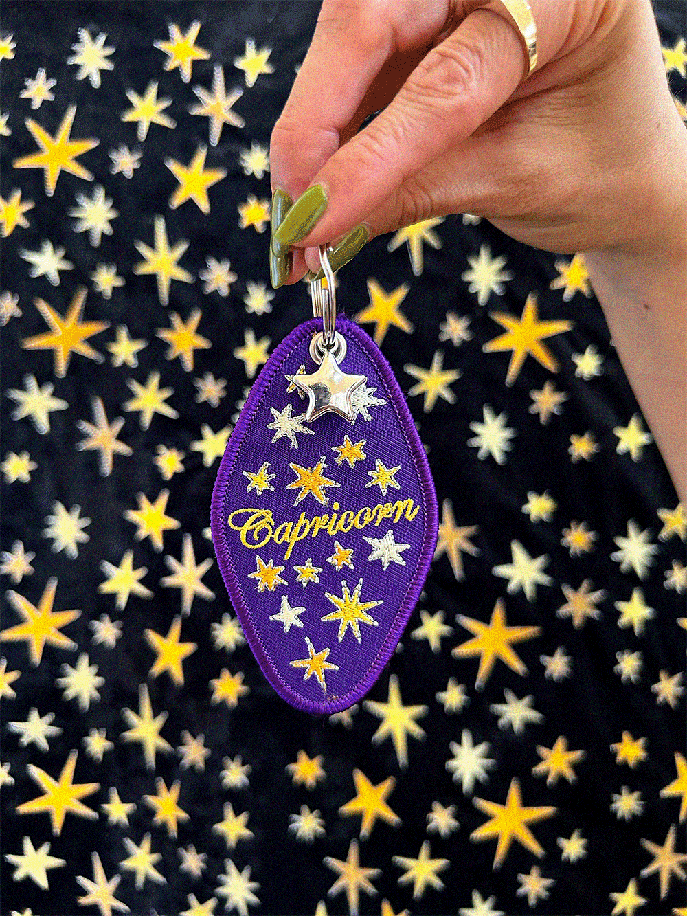 Capricorn Embroidered Retro Motel Keychain
