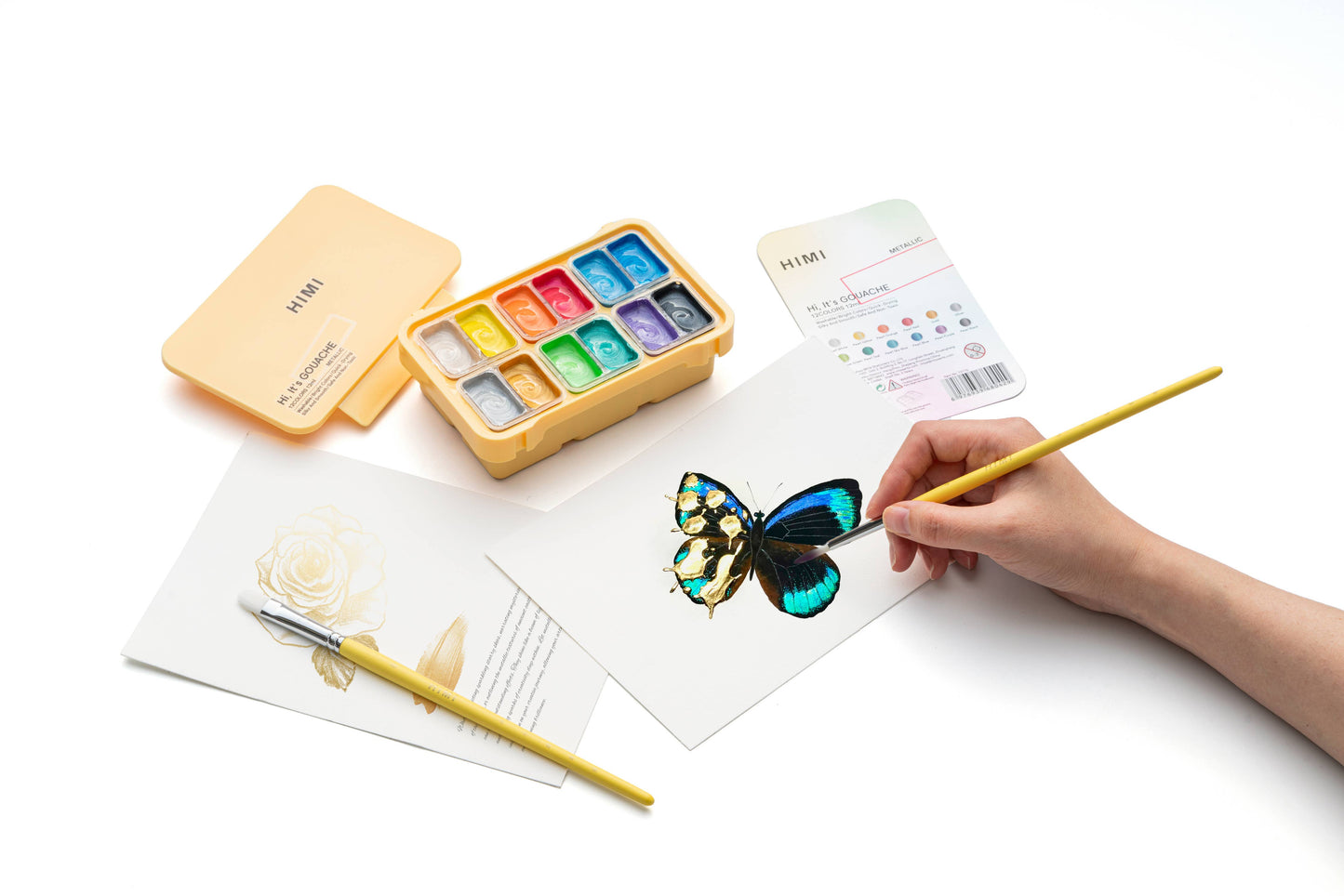 HIMI Twin Cup Gouache Set, 12 Colours, Yellow Case Metallic