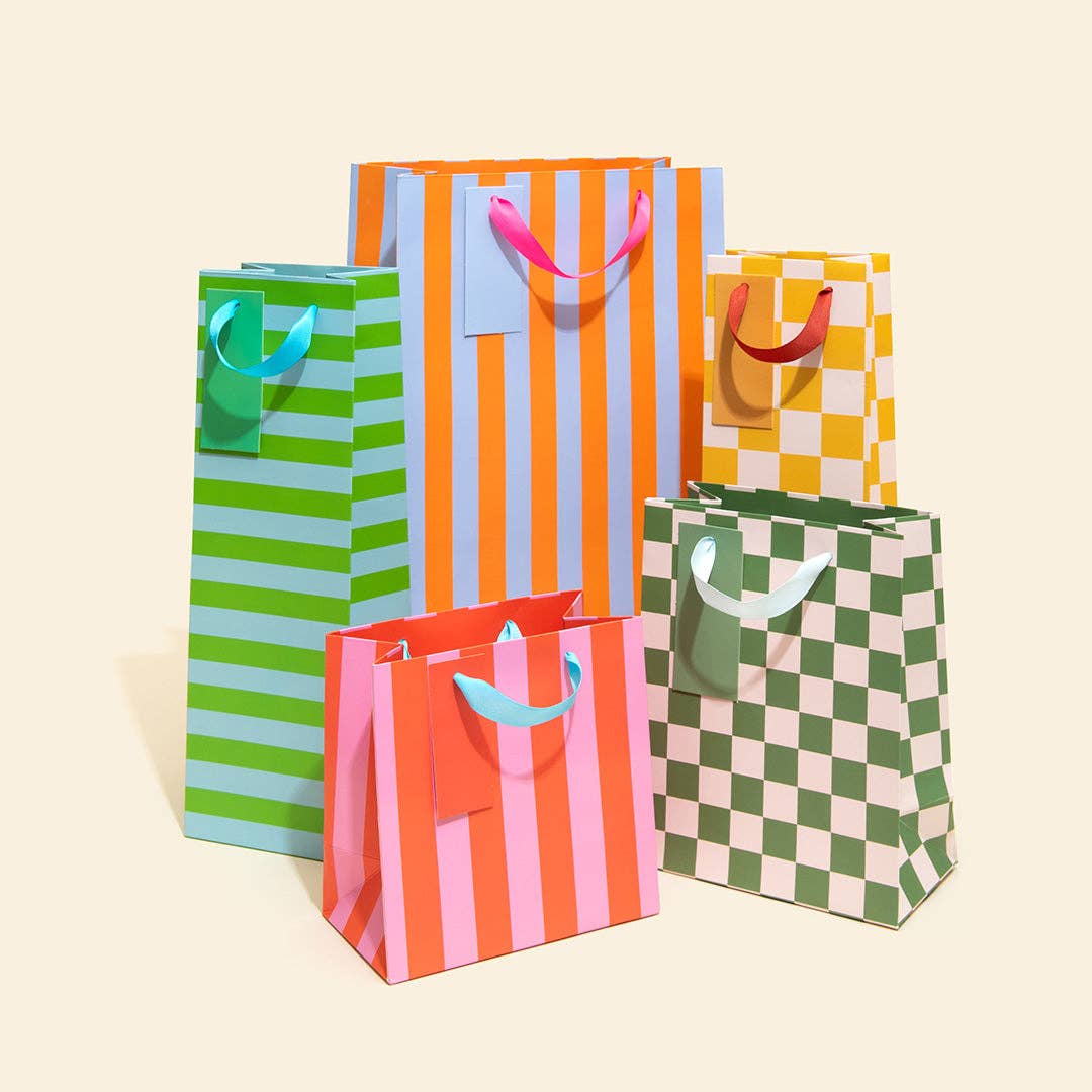 Green And Pink Stripe Medium Gift Bag