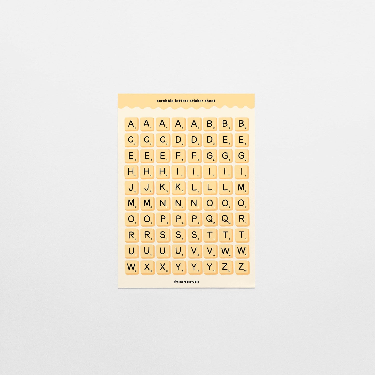 Yellow Scrabble Letters Sticker Sheet