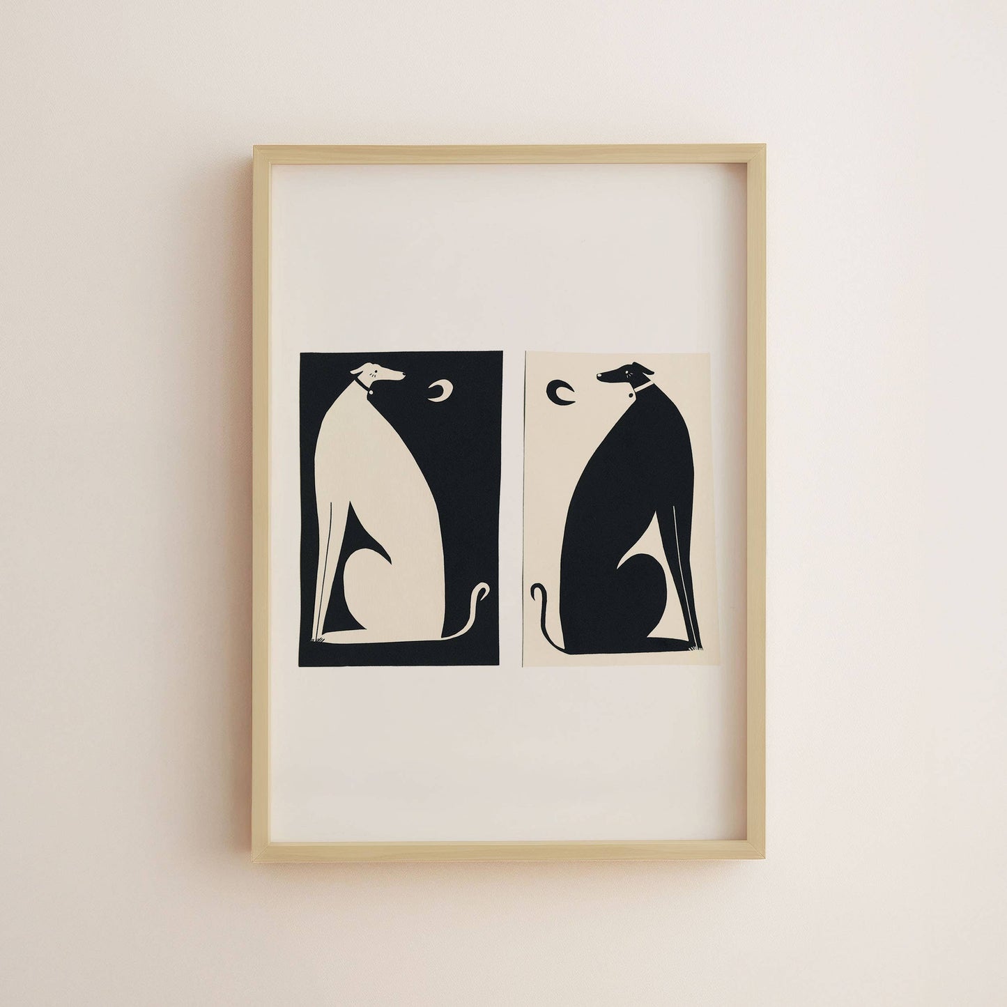 Black And White Dogs Art Print | Monochrome | Whippets Art