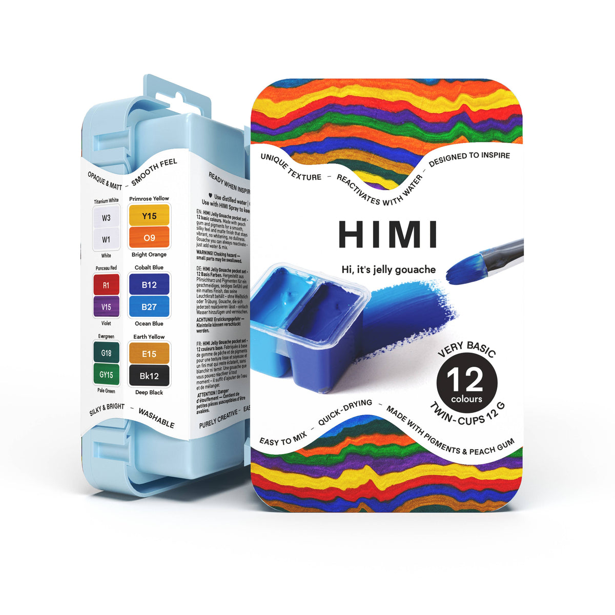 HIMI Twin Cup Gouache Set, 12 Very Basic Colours, Ice Blue