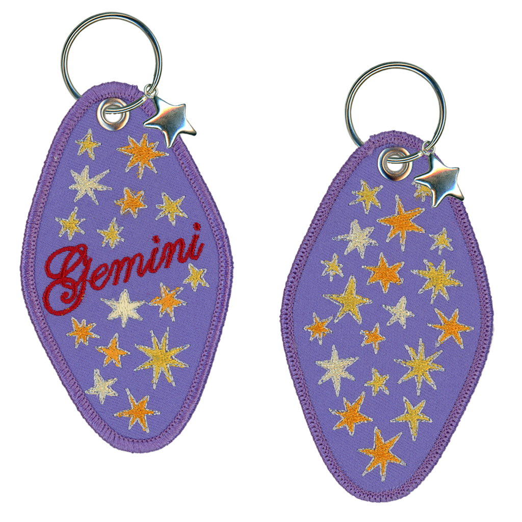 Gemini  Embroidered Retro Motel Keychain