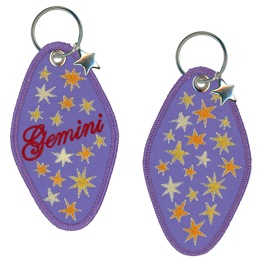 Gemini  Embroidered Retro Motel Keychain