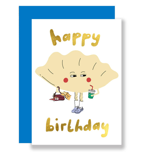 Birthday greeting card, gold foil finish, Gyoza