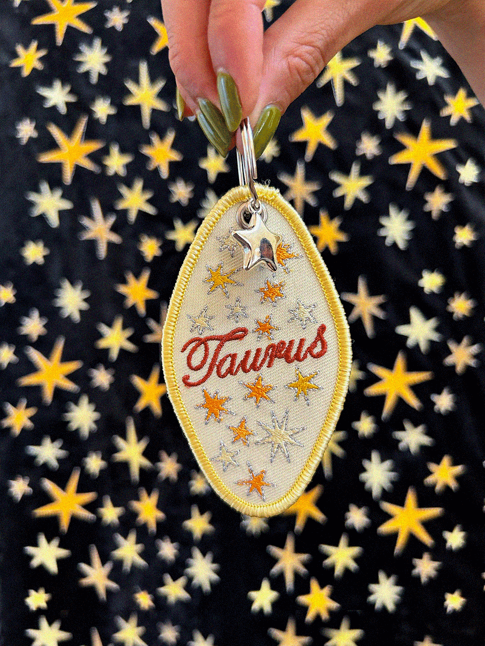 Taurus Embroidered Retro Motel Keychain