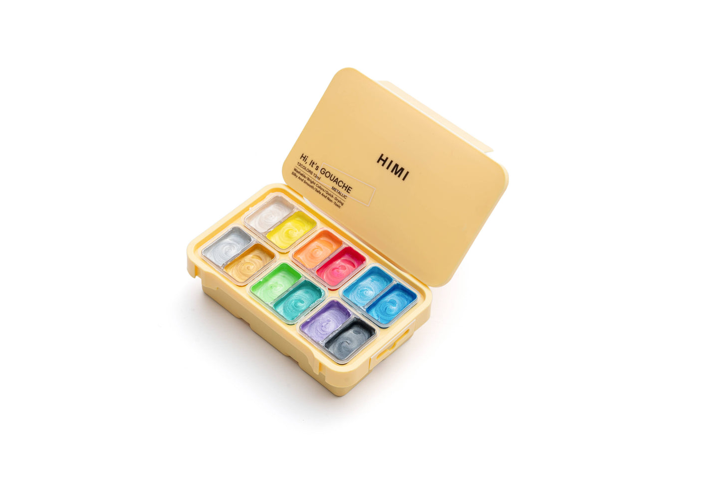HIMI Twin Cup Gouache Set, 12 Colours, Yellow Case Metallic