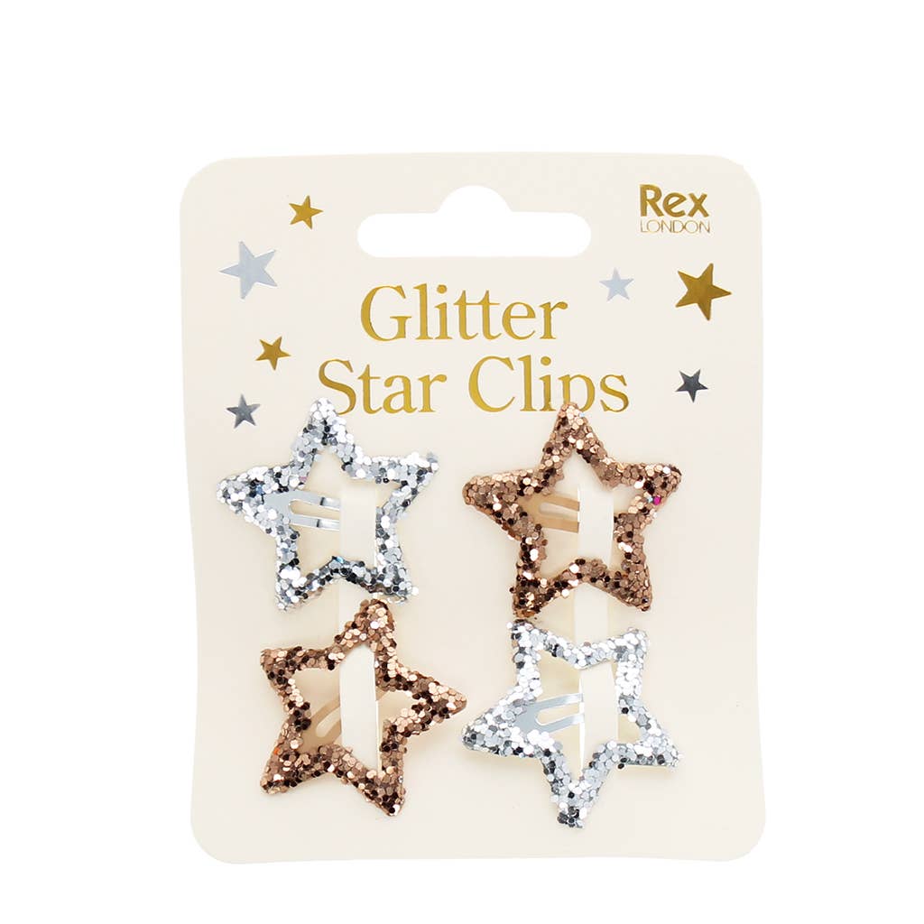 Star Hair Clips (set of 4) - Gold and Silver glitter