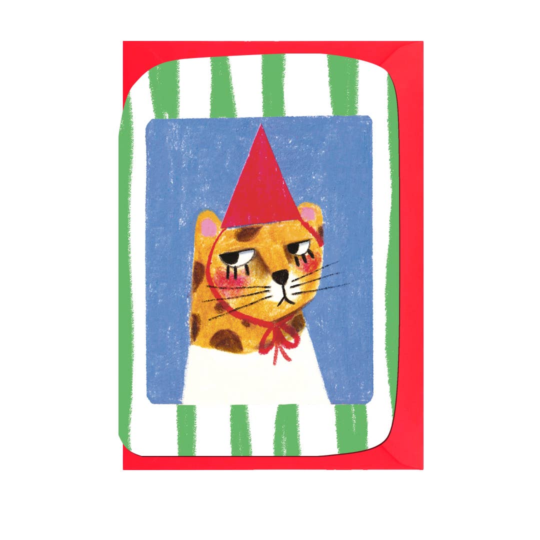 CHEETAH BIRTHDAY, DIE CUT, RED ENVELOPE Card