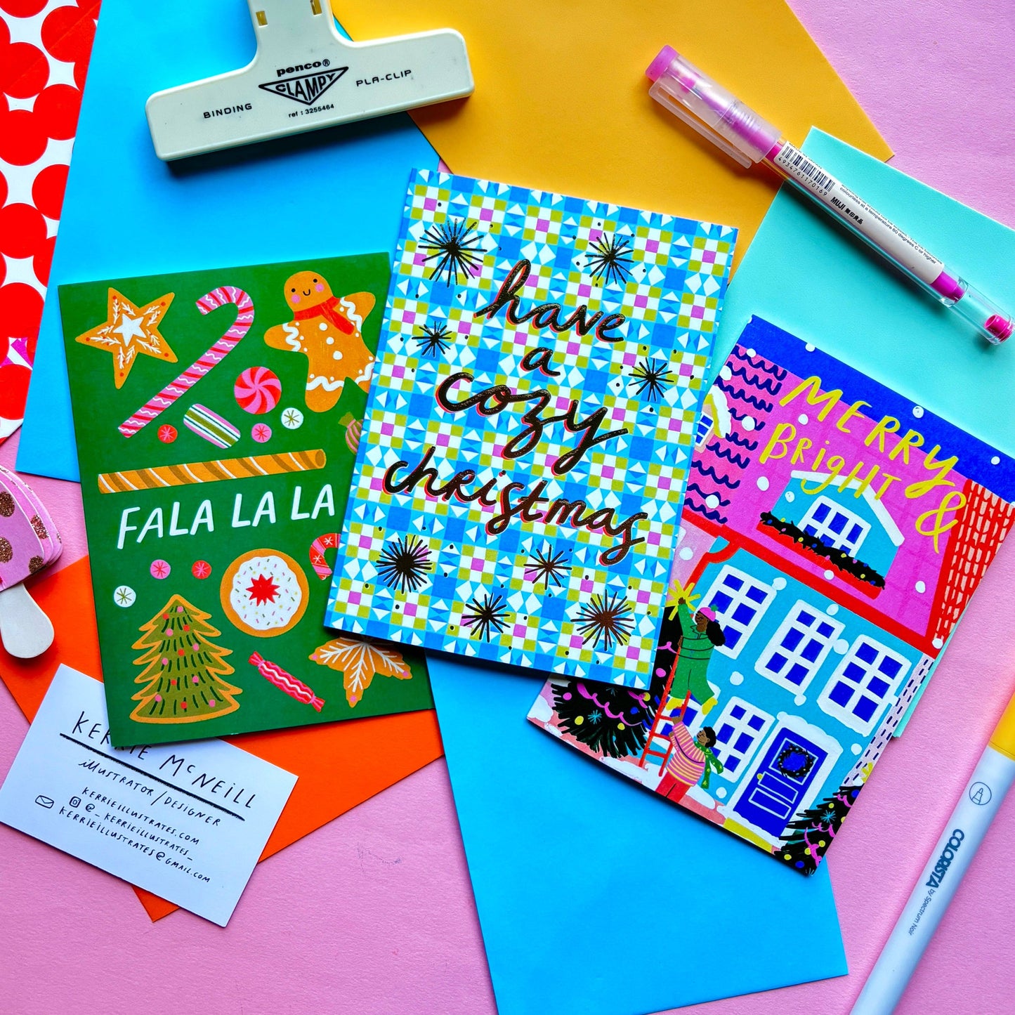 Warm Wishes This Christmas Greeting Card | Fireplace Xmas Festive Greetings Cat Cozy Pink Gold Foil