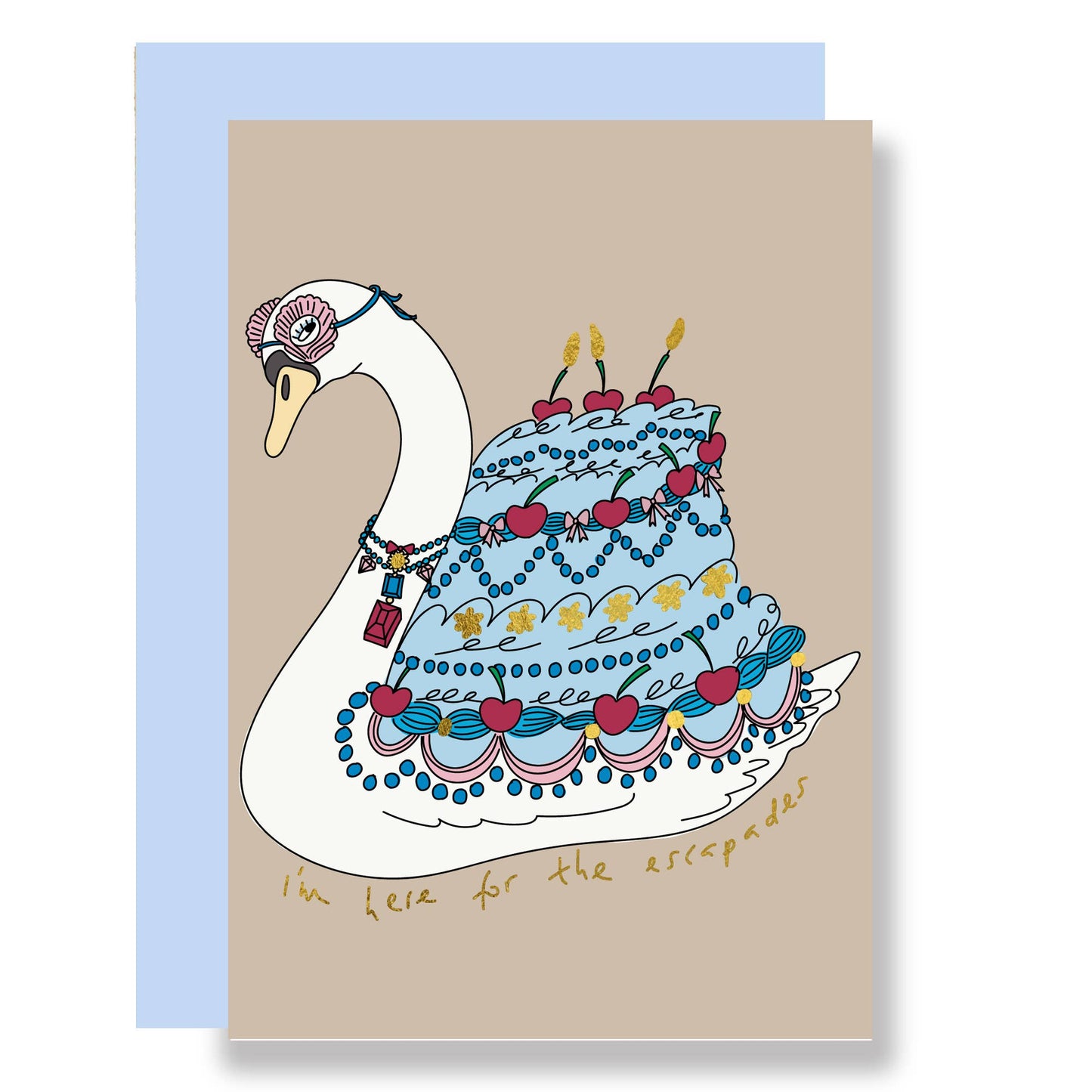 Birthday greeting card, gold foil finish, swan design