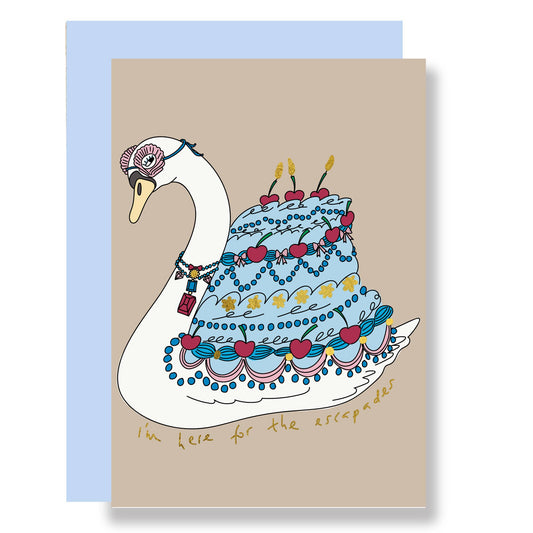 Birthday greeting card, gold foil finish, swan design